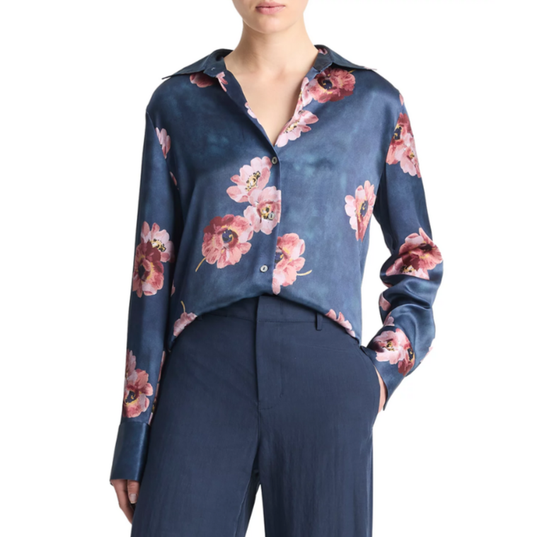 Vince Silk Painted Poppy Blouse MSRP $445