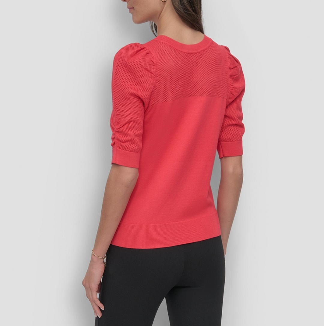 DKNY Women's Mesh Puff-Sleeve Sweater MSRP $79