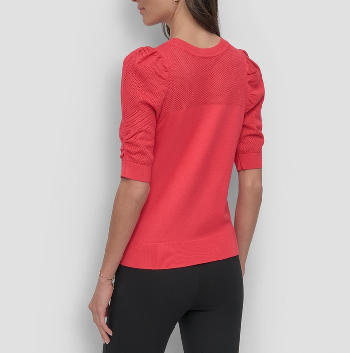 DKNY Women's Mesh Puff-Sleeve Sweater MSRP $79