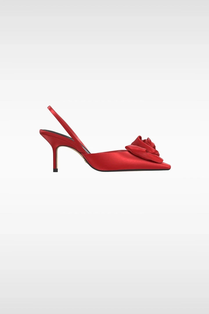 Zara Red Slingback Flower Floral Rosette Satin Pump Heels MSRP $89.90
