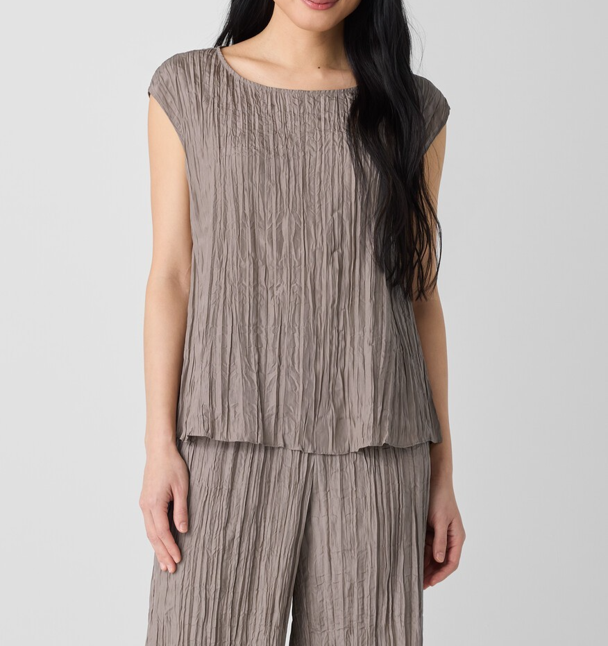 Eileen Fisher Crushed Silk Ballet Neck Top MSRP $198