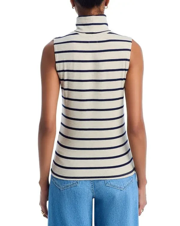 L'Agence Ceci Stripe Sleeveless Turtleneck Top MSRP $125