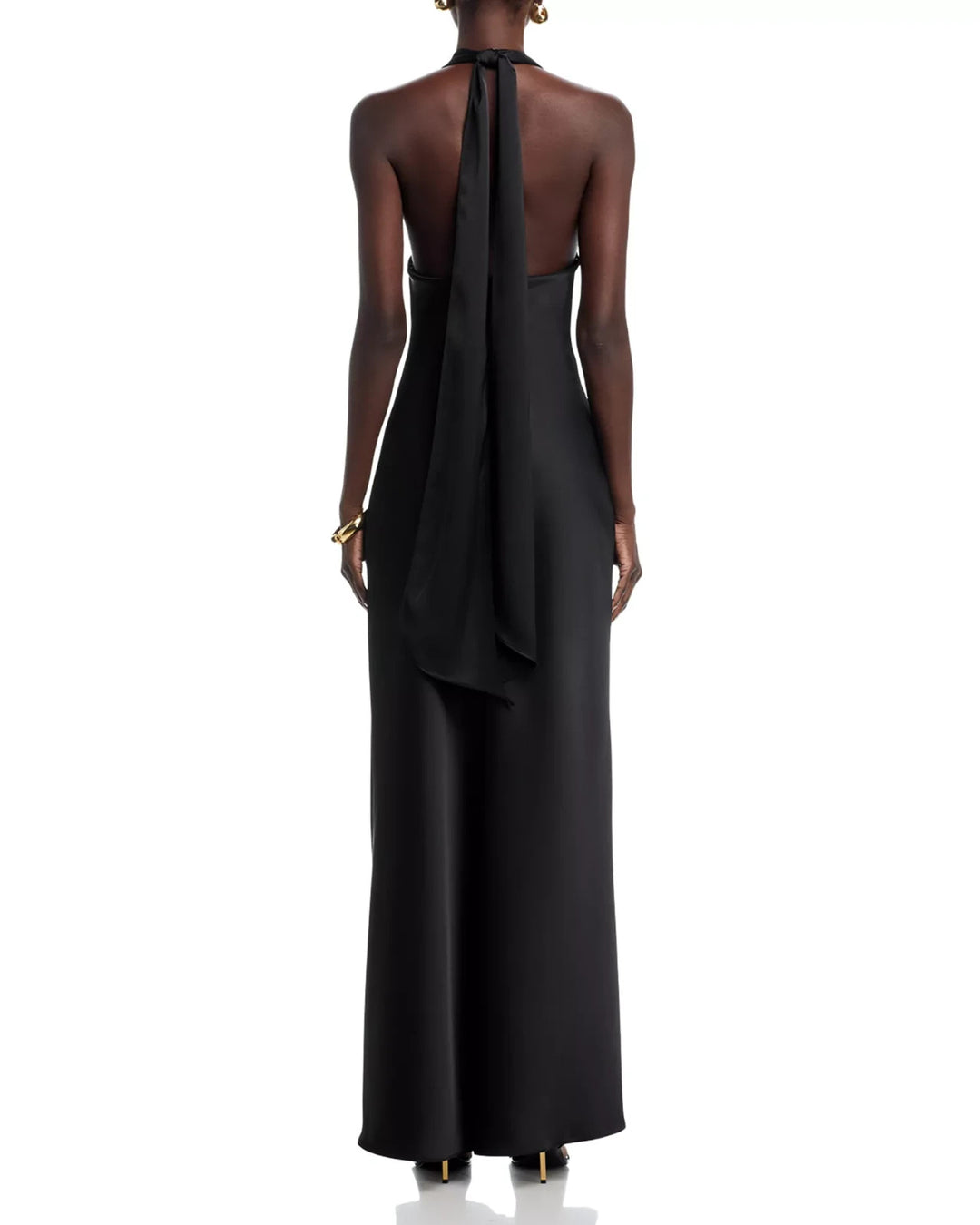 AQUA Long Satin Draped Halter Dress MSRP $298