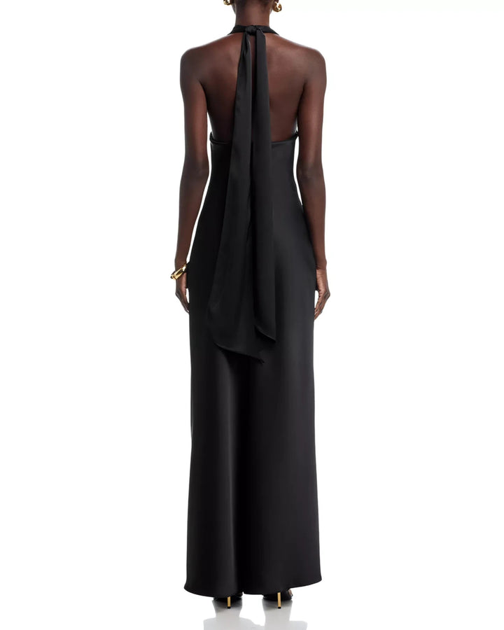 AQUA Long Satin Draped Halter Dress MSRP $298