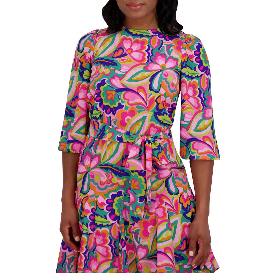 Jessica Howard Petite Floral-Print Belted Fit & Flare Dress MSRP $119