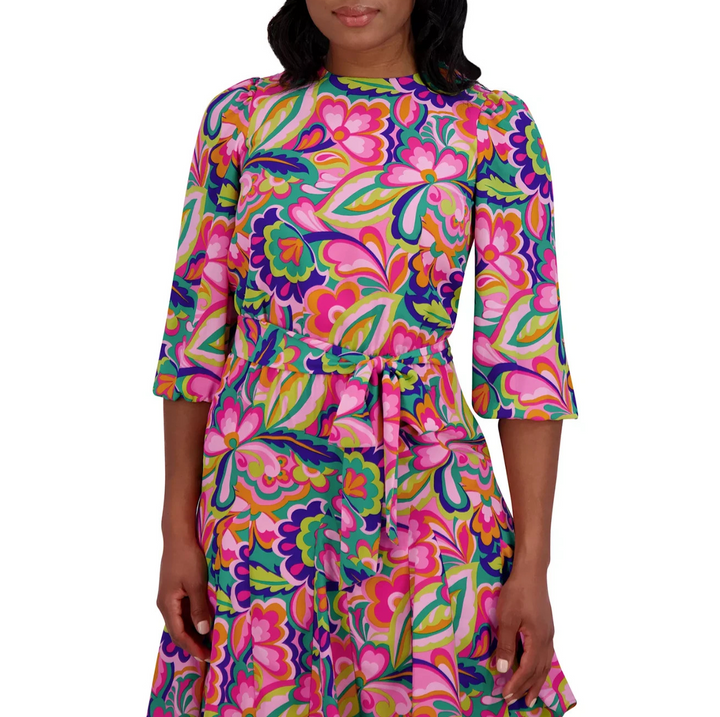 Jessica Howard Petite Floral-Print Belted Fit & Flare Dress MSRP $119