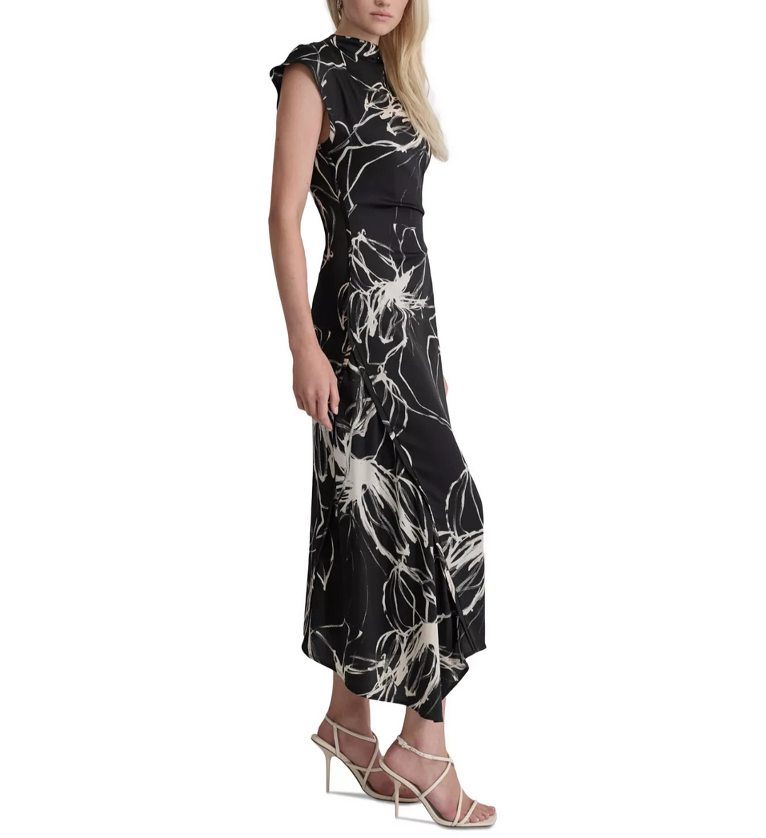 DKNY Women's Printed Mock-Neck Cap-Sleeve Dress MSRP $134