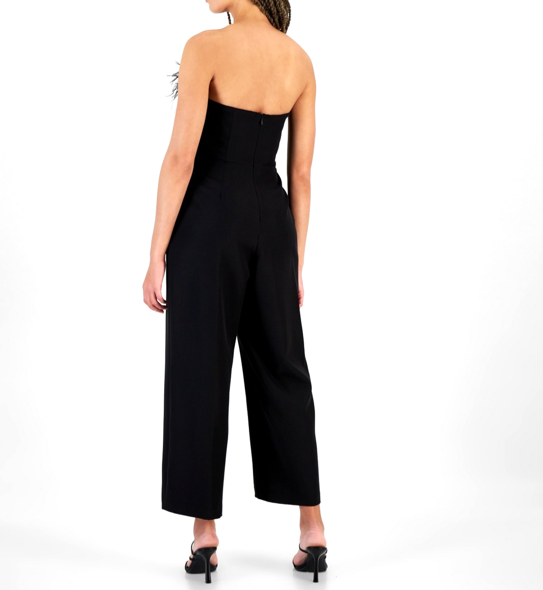 Sam Edelman Women's Strapless Feather-Trim Jumpsuit MSRP $158