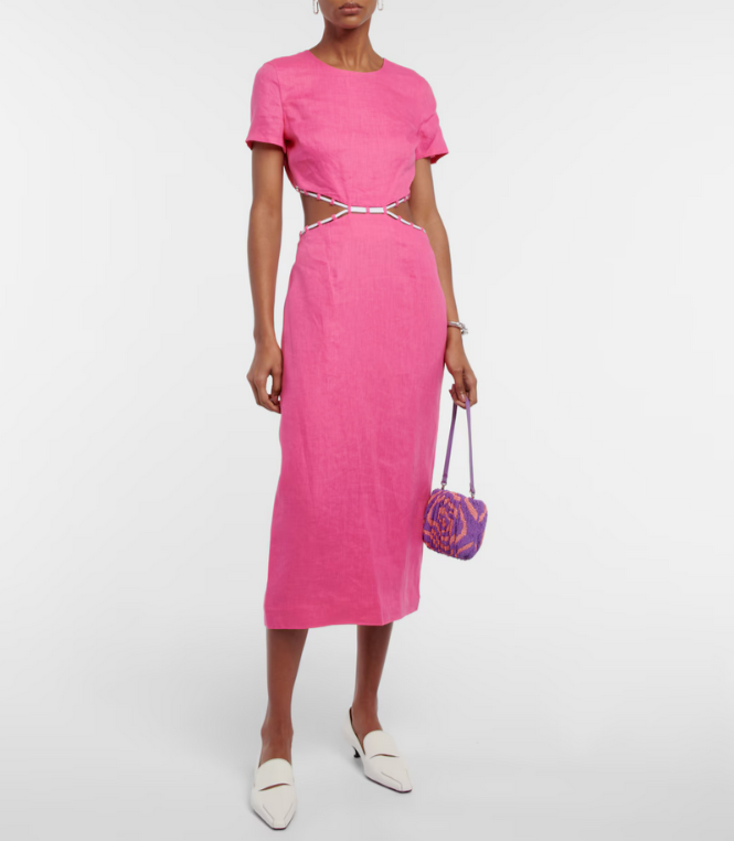 Staud Matteo Cutout Linen Midi Dress Size 4 # 12B 2171 NEW