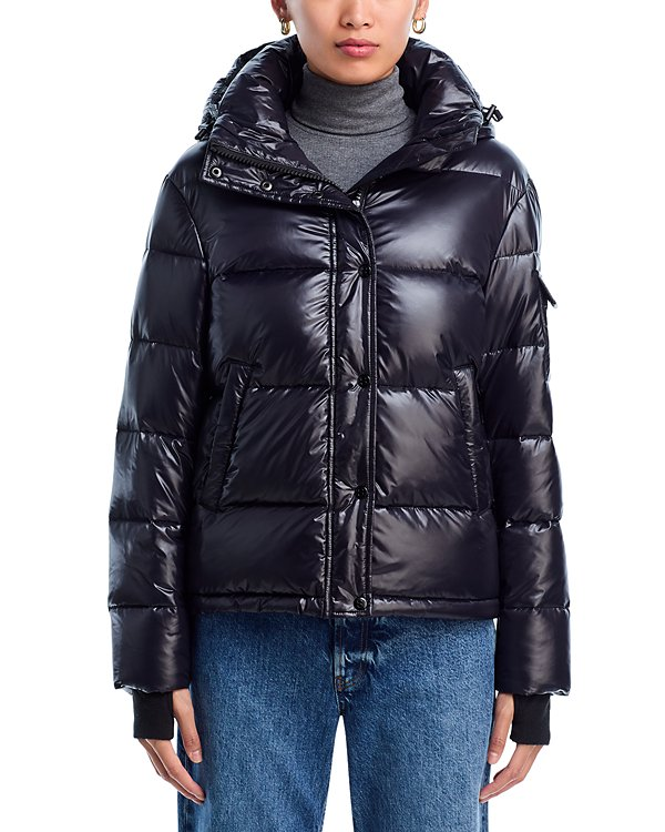 AQUA Gloss Puffer Jacket with Hood MSRP $198