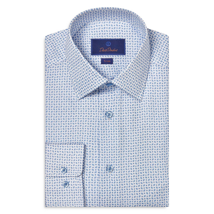 David Donahue Trim Fit Paisley Dress Shirt MSRP $155