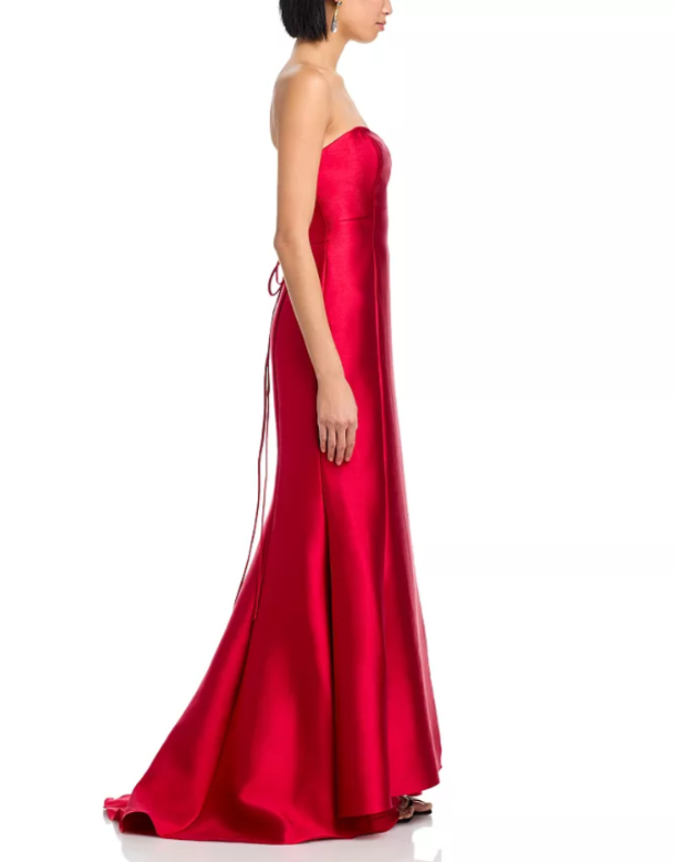 AQUA Mikado Lace Up Back Strapless Gown MSRP $278