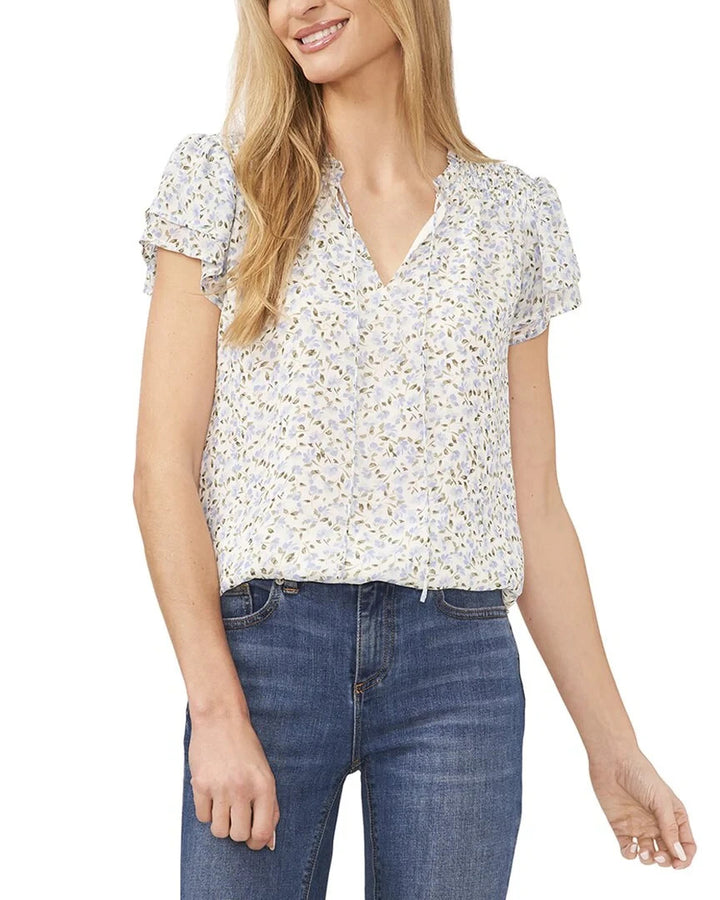 CeCe Flutter Sleeve Bella Ditsy Yoryu Blouse MSRP $79