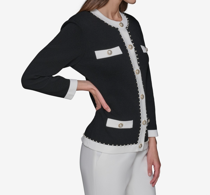 KARL LAGERFELD PARIS Faux-Pearl-Trim Cardigan MSRP $149