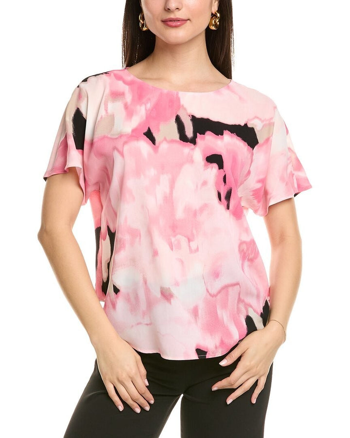 Anne Klein Women's Printed Boat Neck Short-Sleeve Top MSRP $69