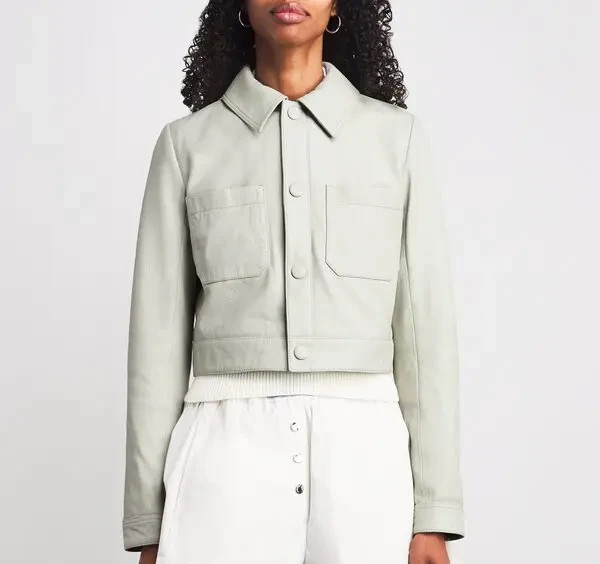 FRAME The Button Front Leather Jacket MSRP $1498