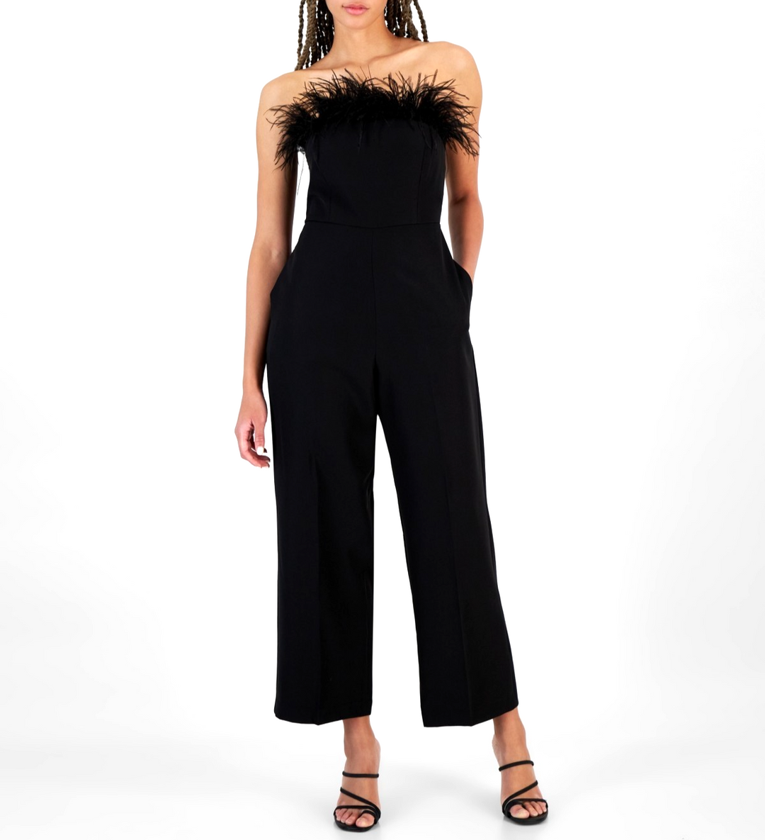 Sam Edelman Women's Strapless Feather-Trim Jumpsuit MSRP $158