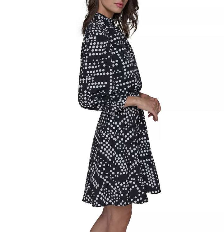 KARL LAGERFELD PARIS Women's Dot-Print Mock-Neck 3/4-Sleeve Dress MSRP $149
