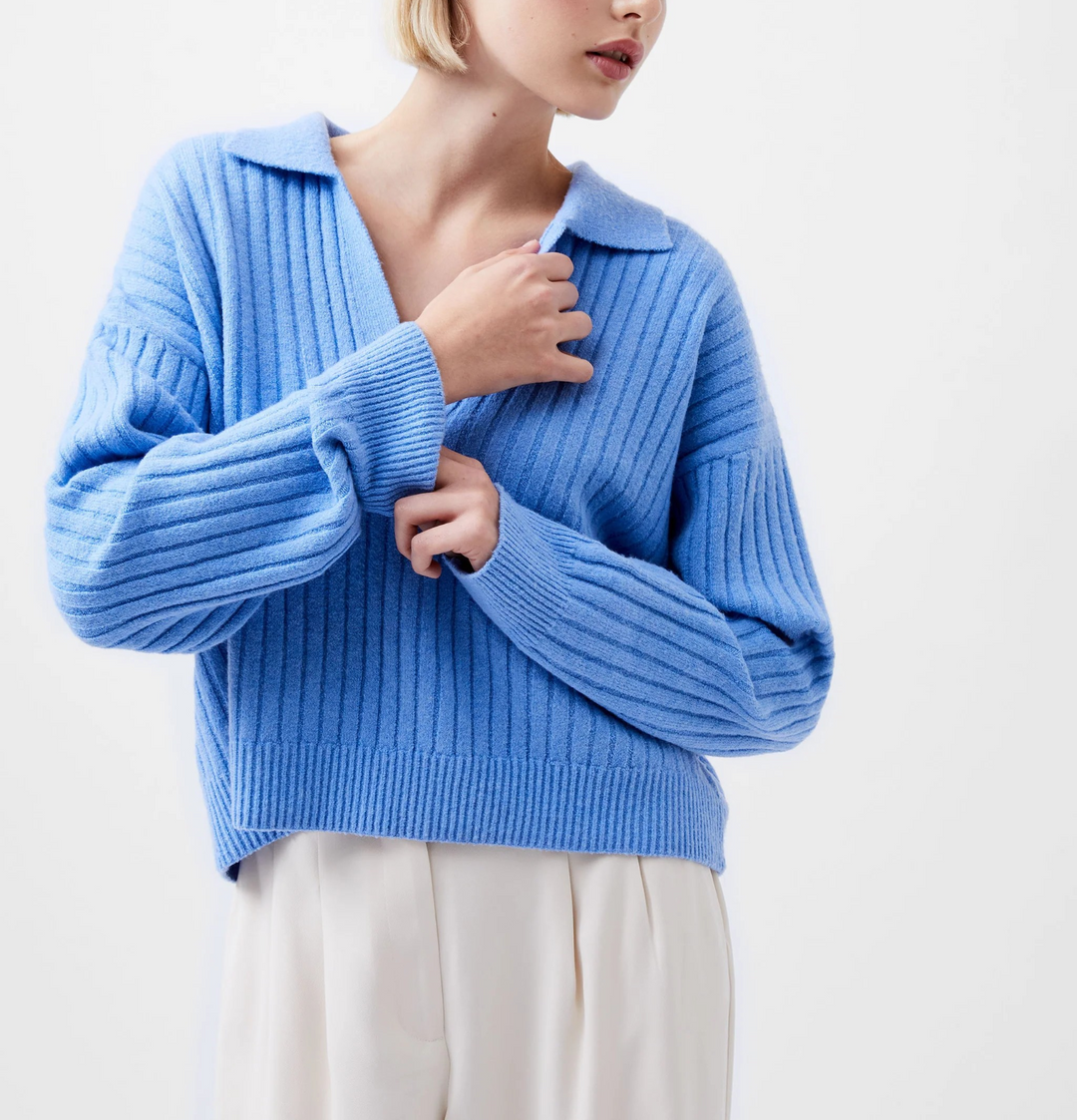 French Connection Vhari Collar Long Sleeve Sweater Knitwear MSRP $128