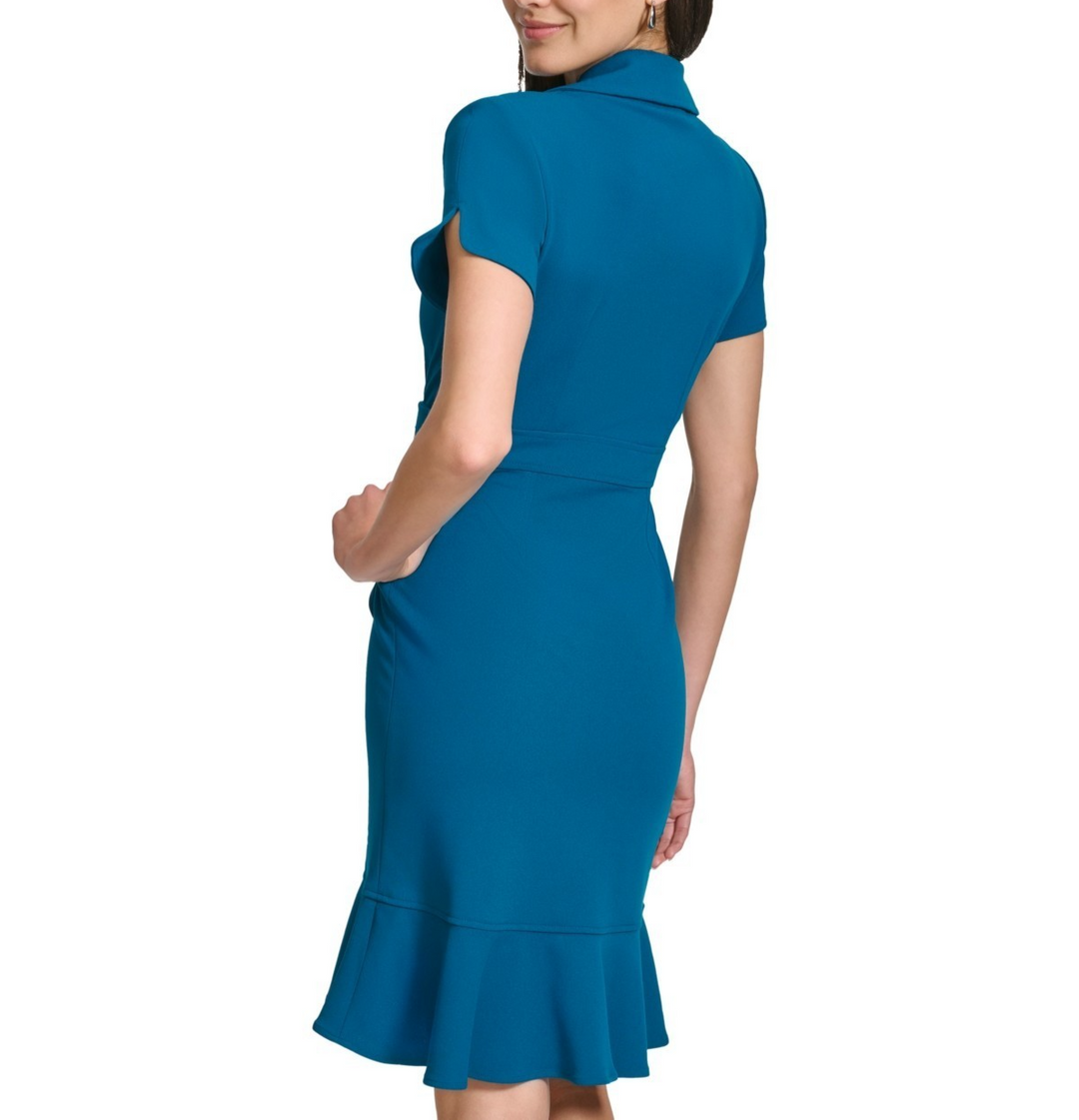 Calvin Klein Petite Faux-Wrap Ruffled A-Line Dress MSRP $134