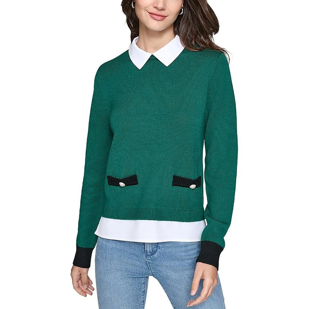 Karl Lagerfeld Paris Womens Layered Knit Pullover Sweater MSRP $119
