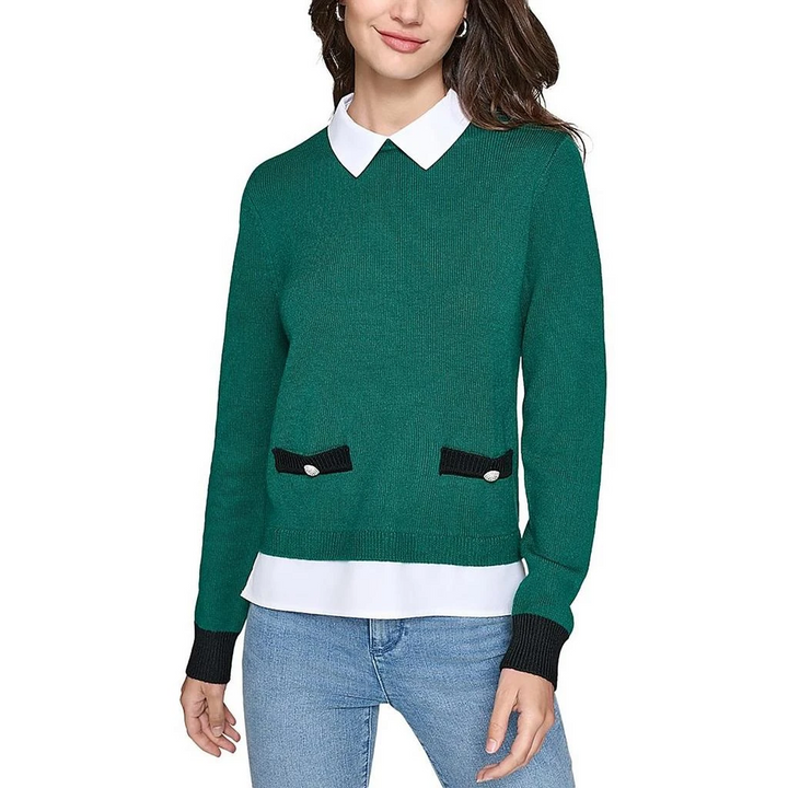 Karl Lagerfeld Paris Womens Layered Knit Pullover Sweater MSRP $119