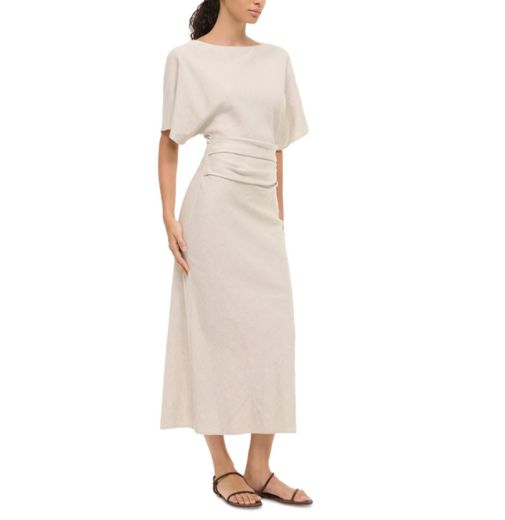 STAUD Amelie Linen Blend Dress MSRP $375