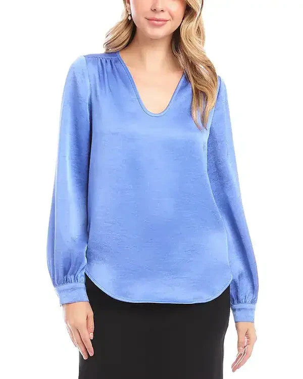 Karen Kane Satin Shirred Blouse MSRP $139