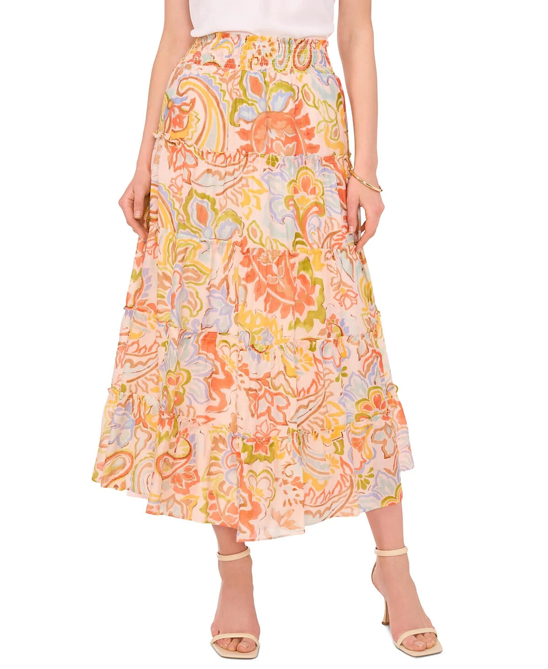 Vince Camuto Printed Tiered Pull-On Maxi Skirt MSRP $89
