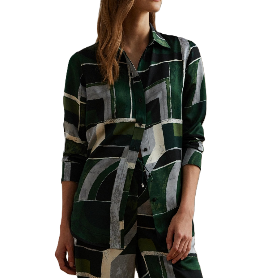 Lauren Ralph Lauren Classic-Fit Geo-Print Charmeuse Shirt MSRP $155