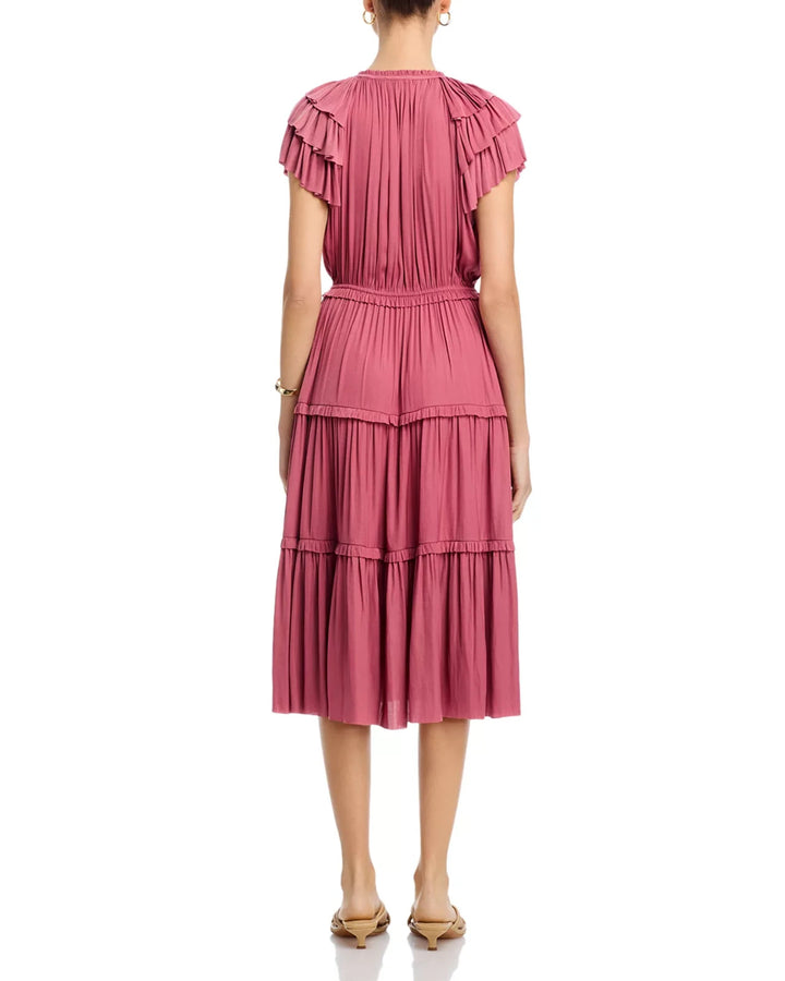 T Tahari Flutter Sleeve Split Neck Flare Airflow Dress MSRP $138