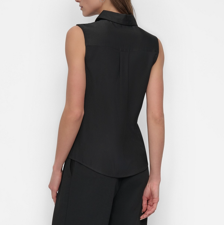 DKNY Women's Sleeveless Button-Front Collared Blouse MSRP $59