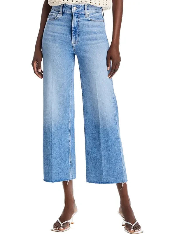 Paige Anessa Raw Hem High Rise Ankle Wide Leg Jeans MSRP $229