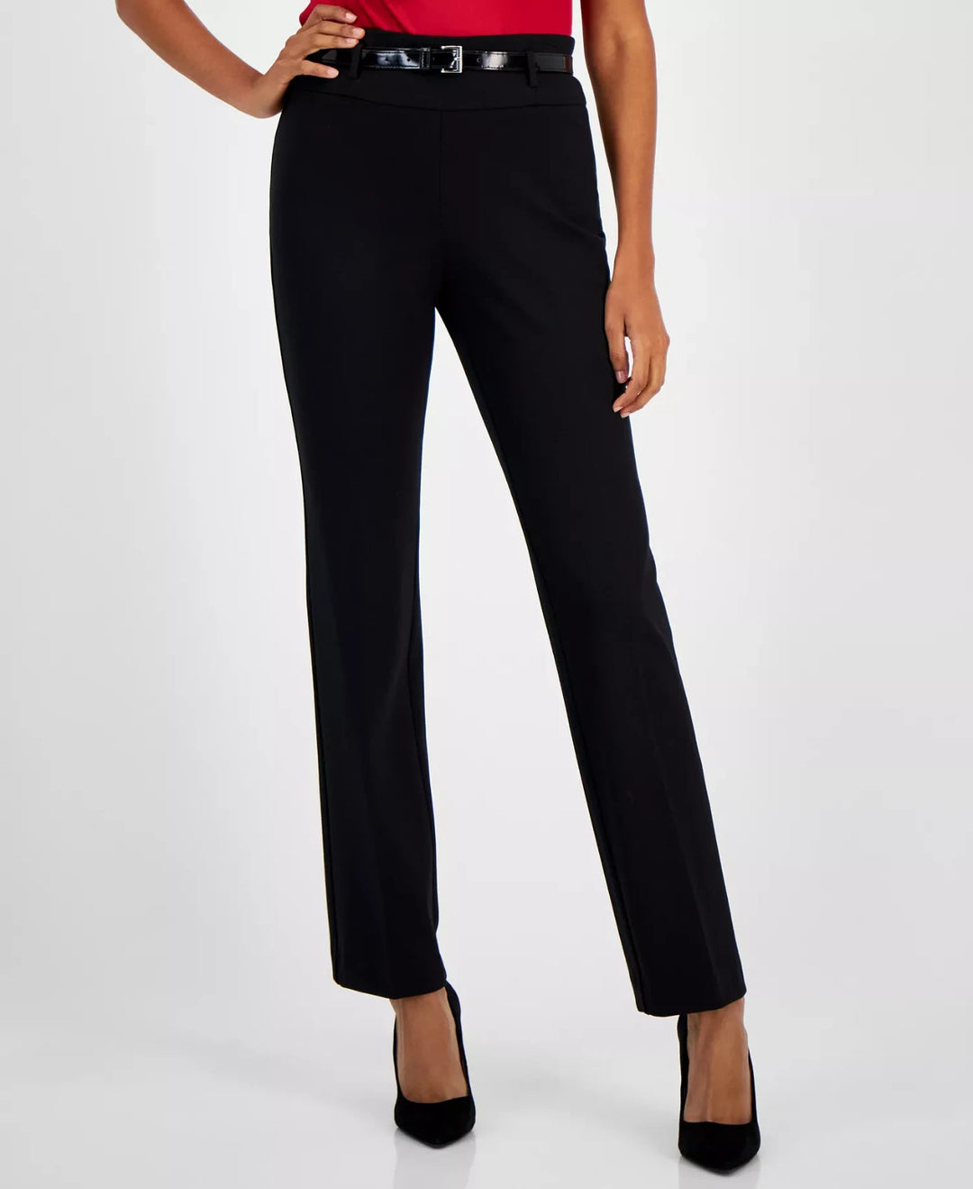 Kasper Women's Compression High-Rise Belted Bootcut Pants MSRP $89