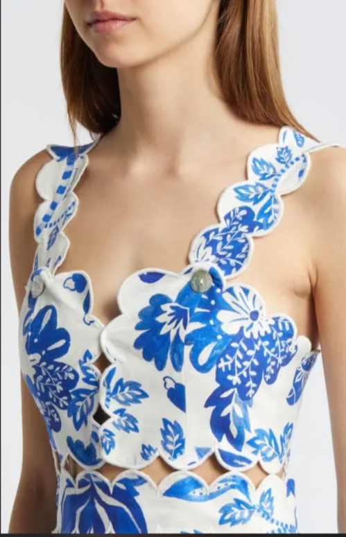 Farm Rio Flowerful Birds Cutout Midi Dress MSRP $285