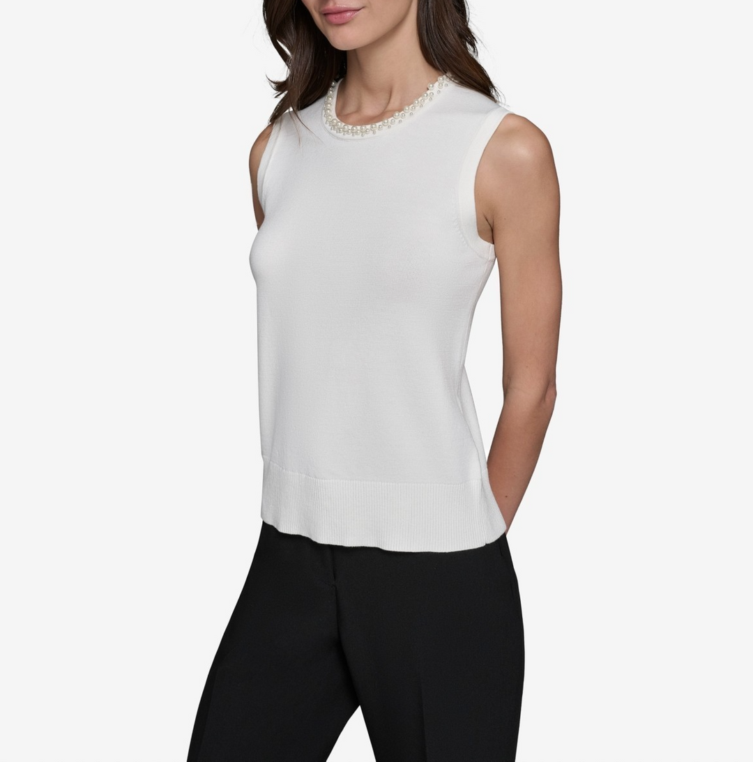 Karl Lagerfeld Paris Women's Simulated Pearl Tank MSRP $89