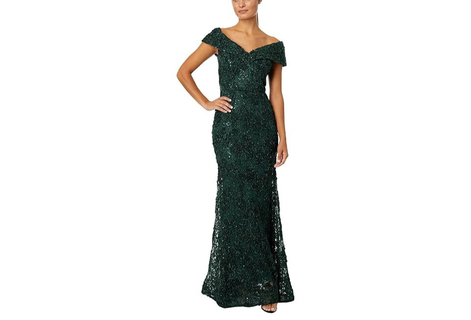 XSCAPE Off-The-Shoulder Lace Gown MSRP $289