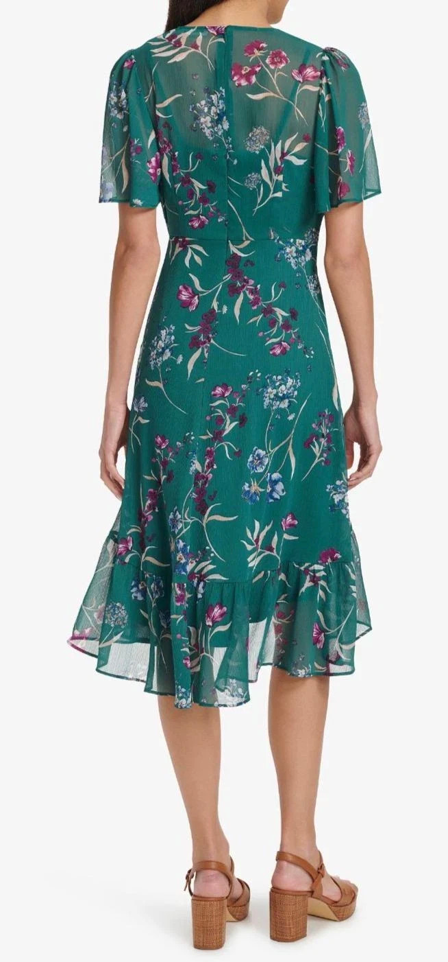 Calvin Klein Chiffon Floral Midi Women's Dress MSRP $129