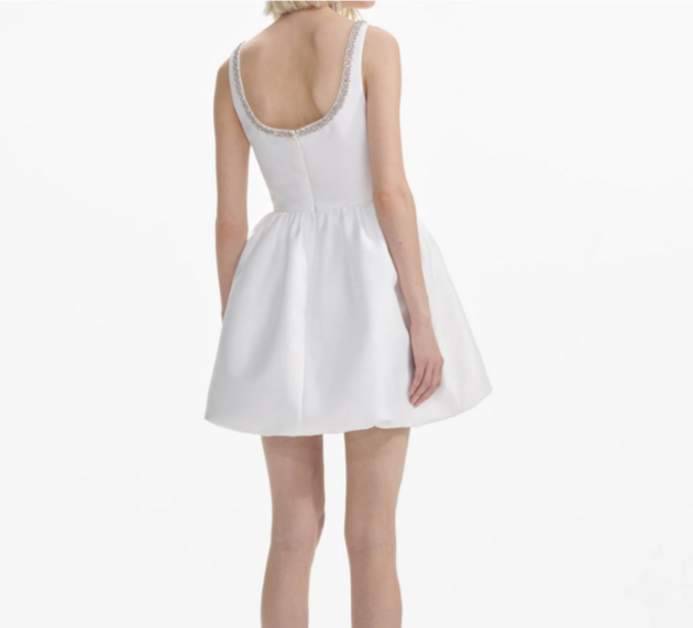 Self-Portrait White Taffeta Diamante Mini Dress MSRP $465