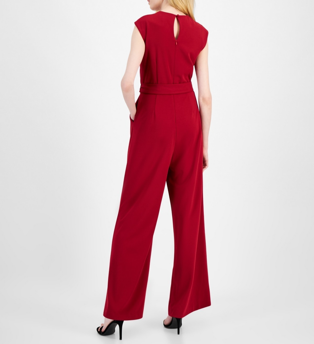 Tahari Petite Pleated-Neck Tie-Belt Jumpsuit MSRP $139