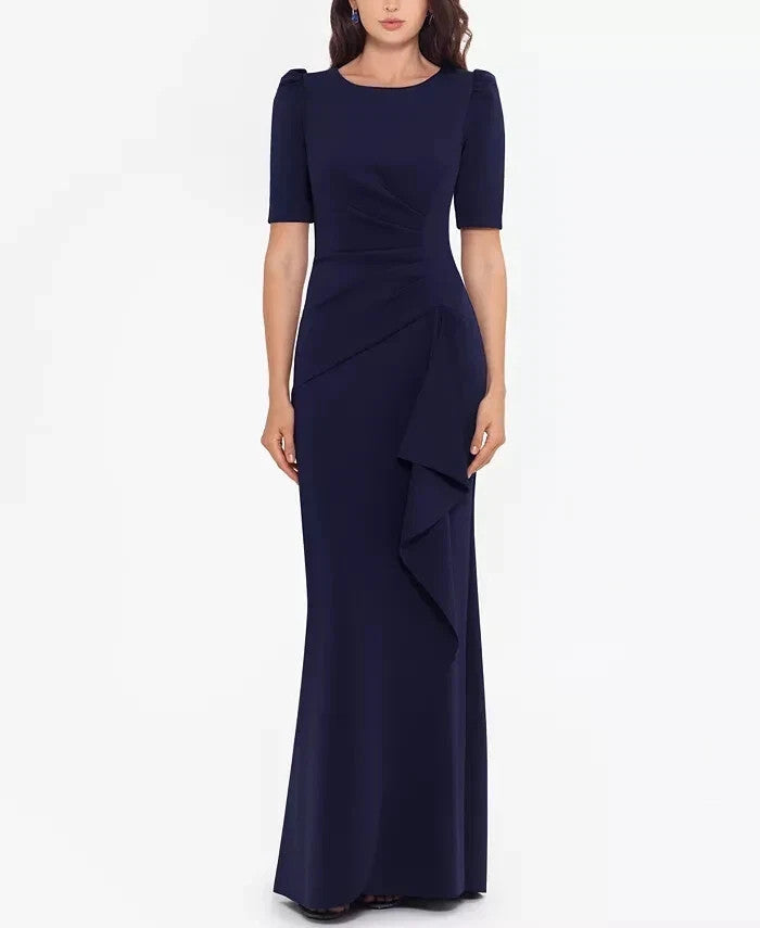 Xscape Ruched Scuba Crepe Ruffle Gown MSRP $209