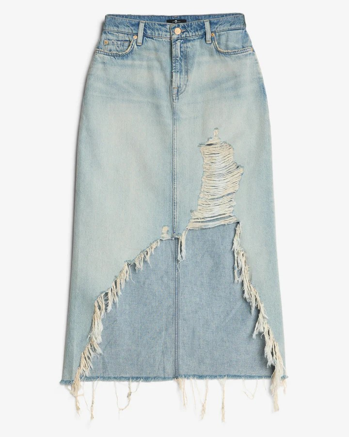 7 For All Mankind Denim Midi Skirt MSRP $198