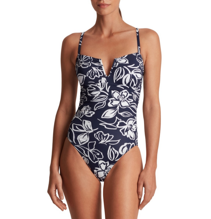 Lauren Ralph Lauren Floral-Print U-Wire One-Piece Swimsuit MSRP $155