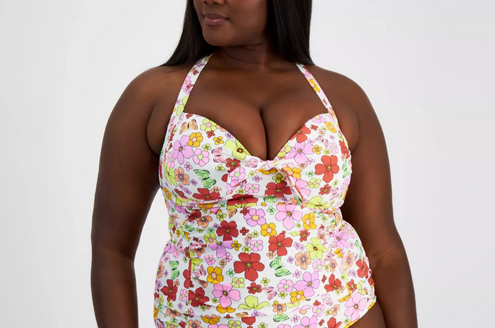 Salt + Cove Plus Trendy Plus Size Floral-Print Tankini Top MSRP $29.99