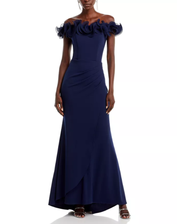 AQUA Ruffled Neck Evening Gown MSRP $268