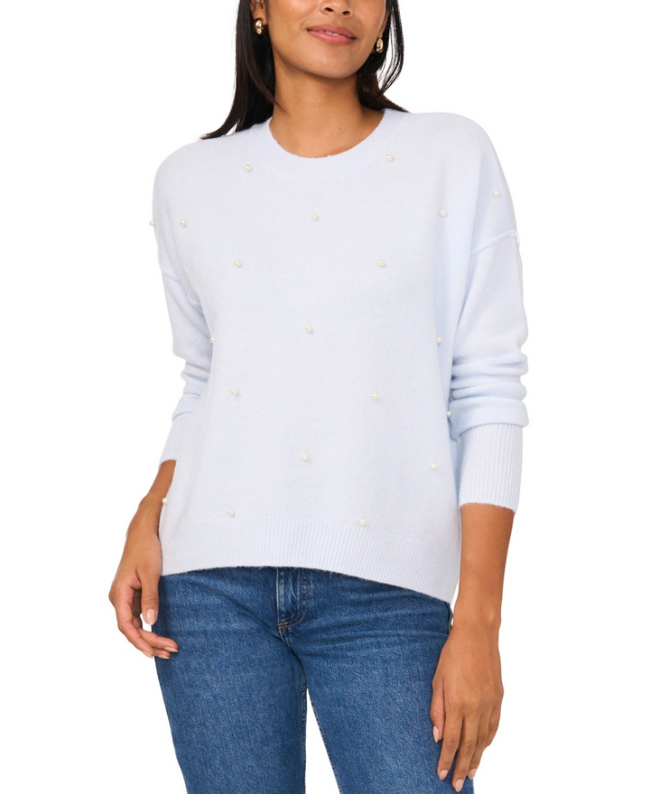 Sam & Jess Women's Crewneck Embellished Pearl Long-Sleeve Sweater MSRP $69