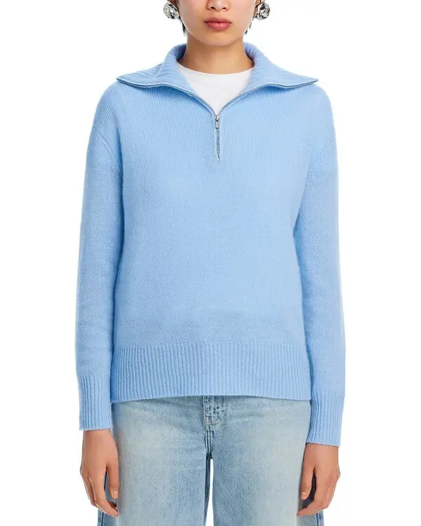 C by Bloomingdale's Cashmere Drop Shoulder Half Zip Cashmere Sweater MSRP $198