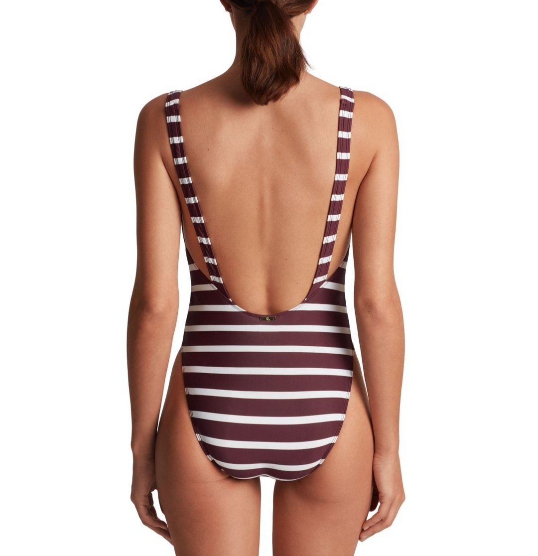 Lauren Ralph Lauren Striped Low-Back One-Piece Swimsuit MSRP $155
