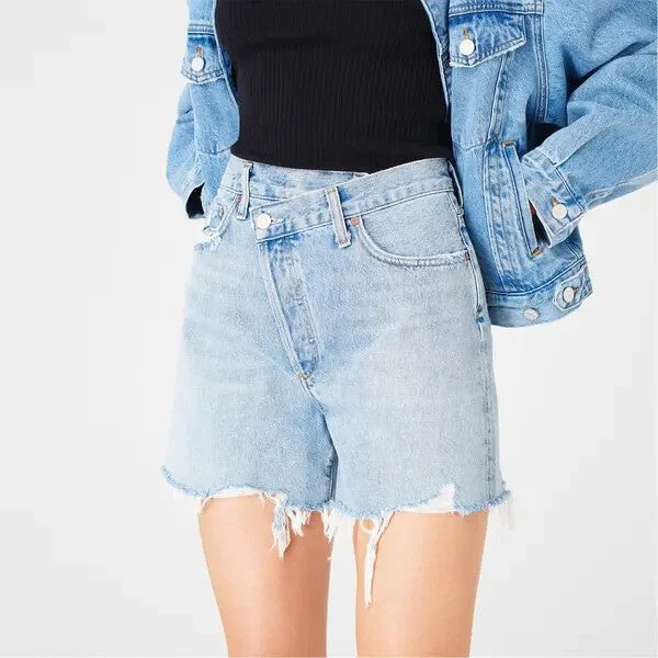 AGOLDE Asymmetrical Denim Shorts MSRP $193