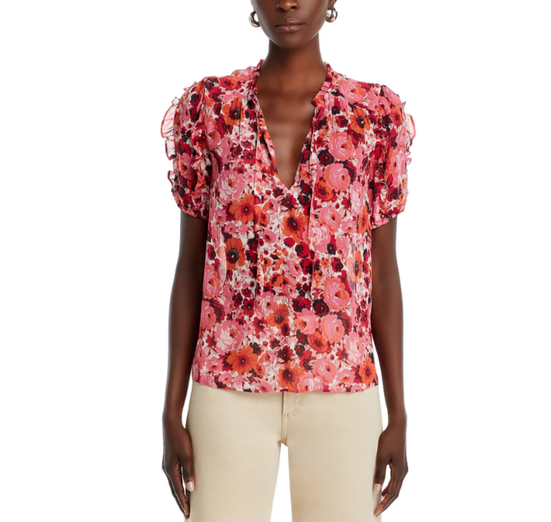 PAIGE Dandelion Silk Split Neck Top MSRP $279